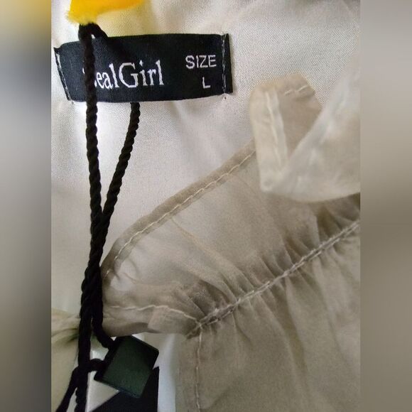 Sealgirl Chiffon Floral Sage White Sheer Long Sleeve Midi Dress Size Large - Picture 7 of 10